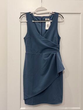 Lena Blue Jessica V-Neck Wrap-Detail Mini Cocktail Dress Small